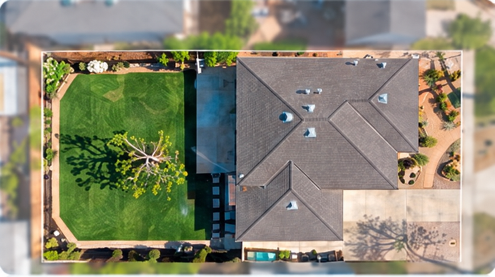 Aerial view of a small yard
