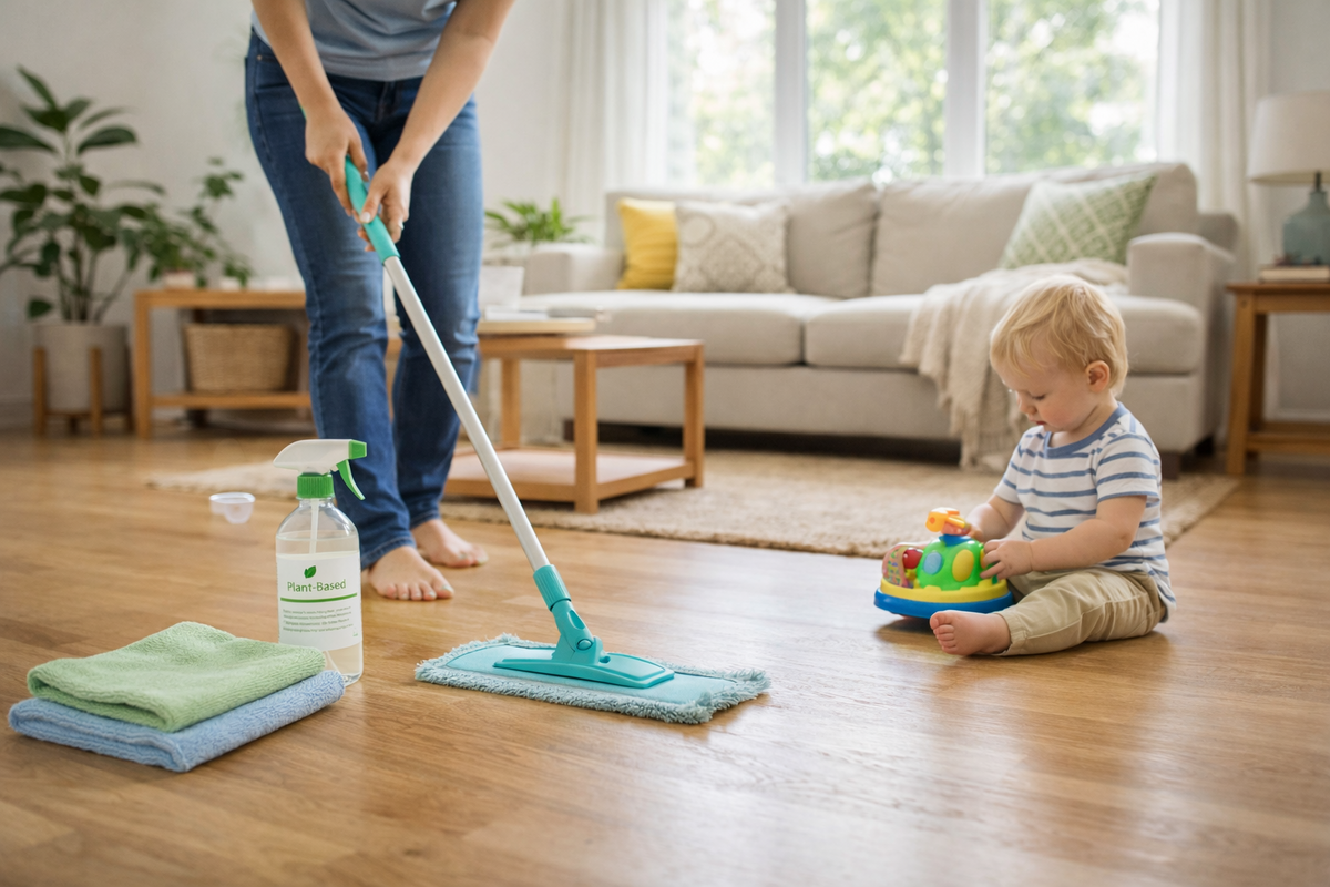 Family-safe home cleaning using eco-friendly products